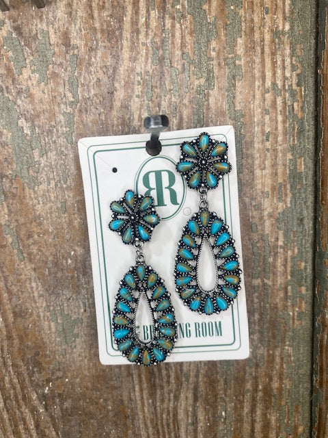 Faye Earrings: Turq. Flower dangle