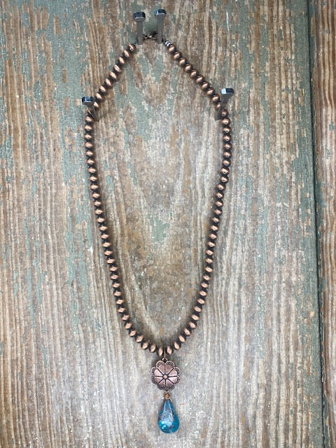 Sally Necklace: Gold bead with Turquoise Tear Drop