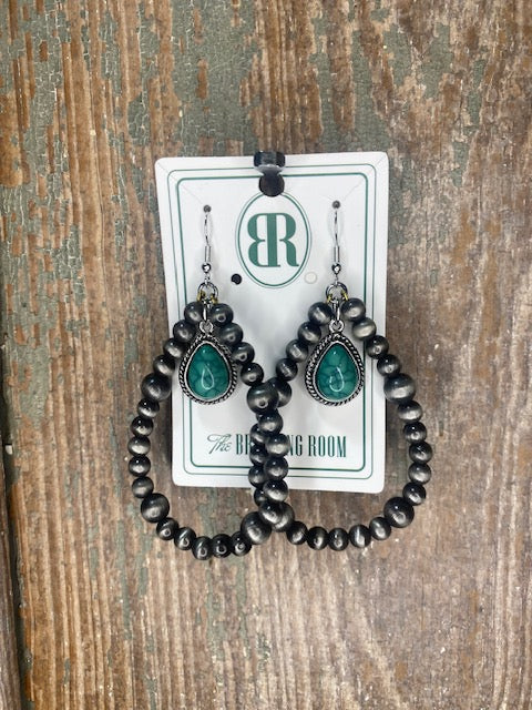 Earrings: Silever Hoop Turquoise Tear Drop