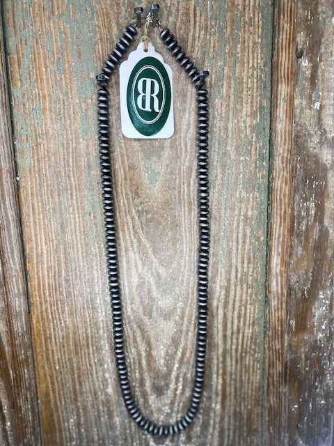 Long Silver Flat Beaded Necklace