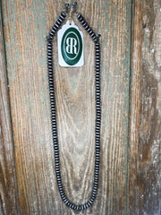 Long Silver Flat Beaded Necklace