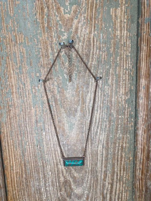 Turquoise Stone Bar Necklace Bronze