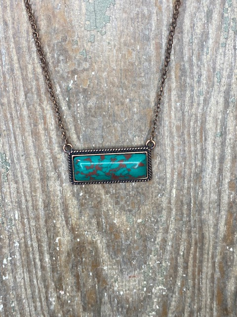 Turquoise Stone Bar Necklace Bronze