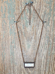 White Stone Bar Necklace Bronze