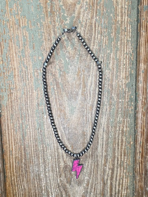 Pink Lightening Bolt Necklace