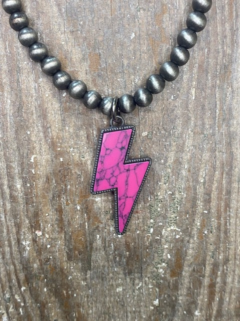 Pink Lightening Bolt Necklace