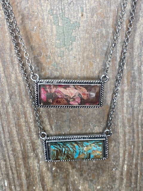 Multi Colored Bar Necklace Rope Detail