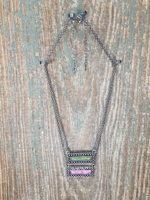 Multi Colored Bar Necklace Flower Detail
