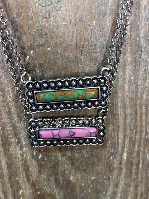 Multi Colored Bar Necklace Flower Detail