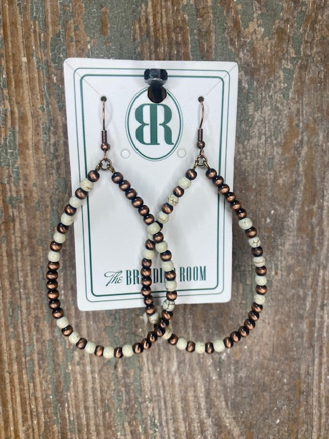 White & Bronze Hoop Earrings
