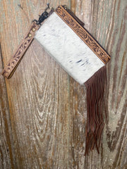 Cowhide Medium Wristlet with Fringe 2.0