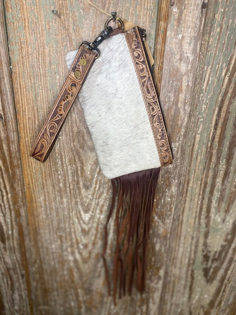 Cowhide Medium Wristlet with Fringe 3.0