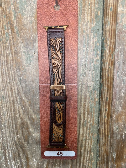 Watch Band: Narrow Tooled Leather