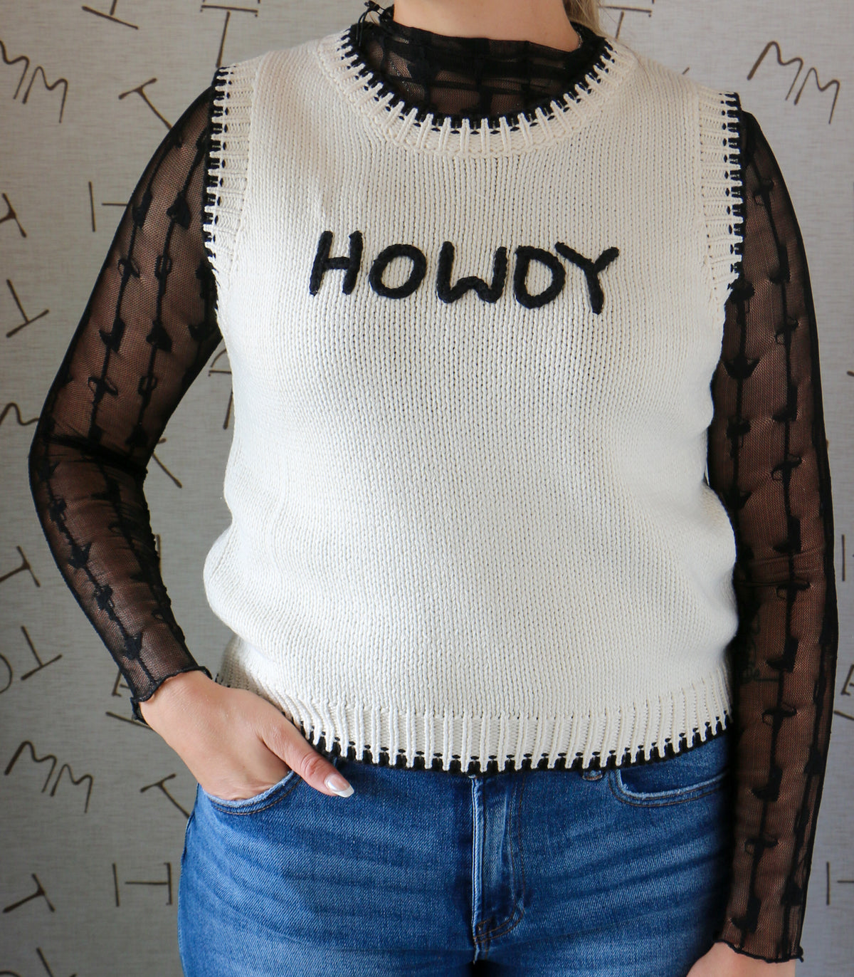 White/Black Howdy Pullover Sweater