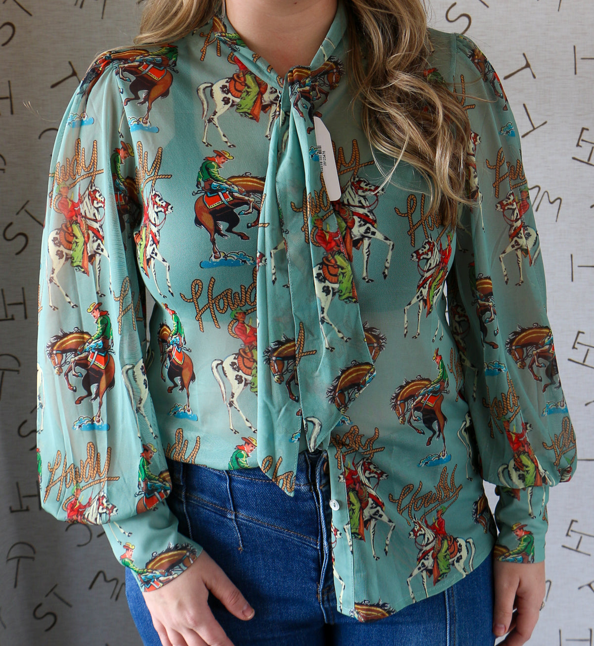 Teal Howdy Mesh Tie Bow