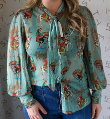 Teal Howdy Mesh Tie Bow