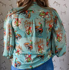 Teal Howdy Mesh Tie Bow