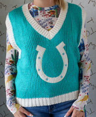 Turquoise Horseshoe V Neck Sweater