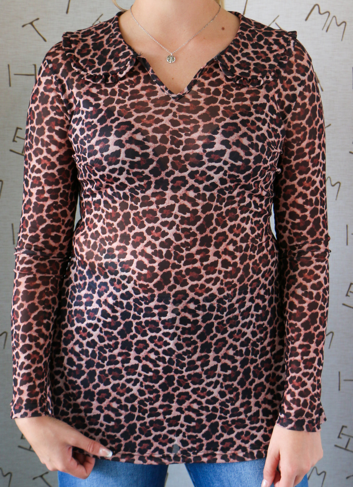 Collar Lace Top Cheetah