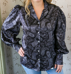 Satin Black Western Things Blouse