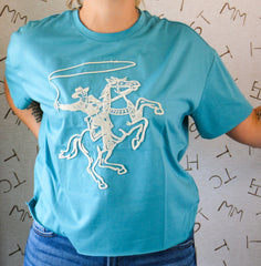 Roping Cowboy Blue Tee