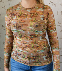 Taupe Cowboy Mesh Top