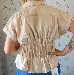 Contrast Stitched Smocked Waist