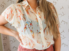 Ivory Horse Head Flutter Sleeve Blouse