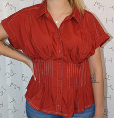 Contrast Stitched Smocked Waist