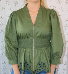 Olive Long Sleeve Eyelet Top