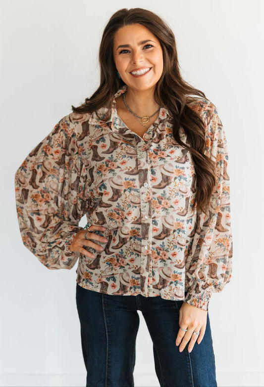 FLORAL BOOT MESH TOP