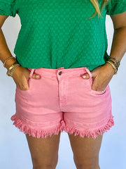 Pink Mid Rise Denim Shorts