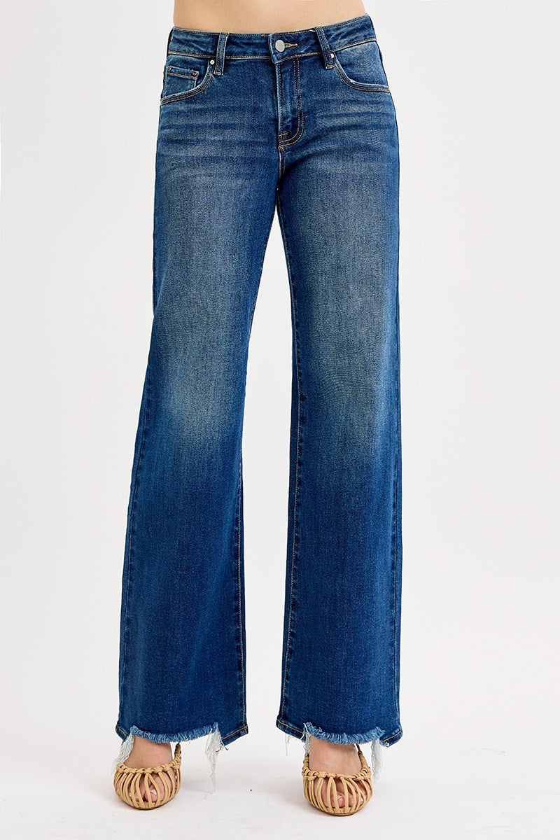 Risen Mid-Rise Straight Jeans