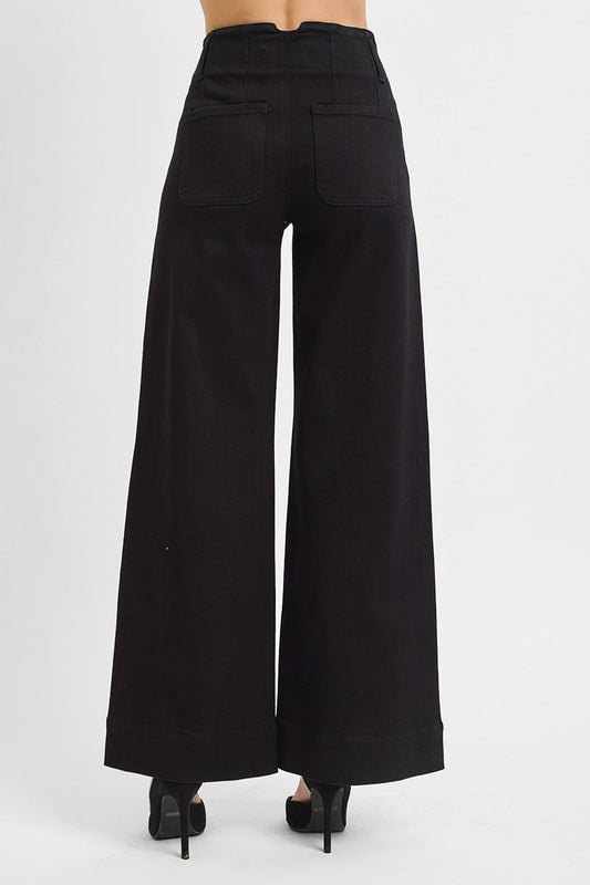 Risen High Rise-Ankle Wide- Double Button Detail