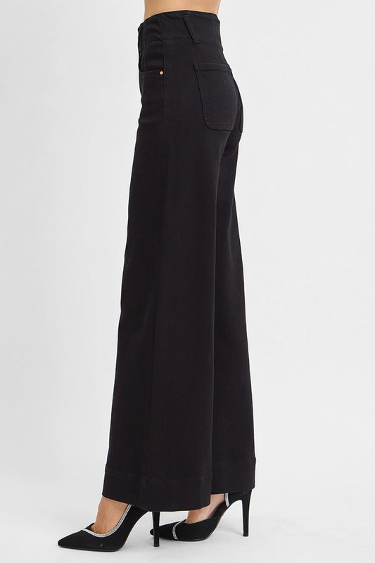Risen High Rise-Ankle Wide- Double Button Detail
