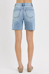 Risen High Rise-Mid Length Raw Cut Hem Shorts