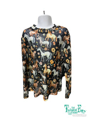 Horse Floral Youth Mesh Top
