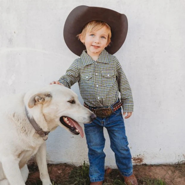 Green Plaid LS Pearl Snap- Shea Baby