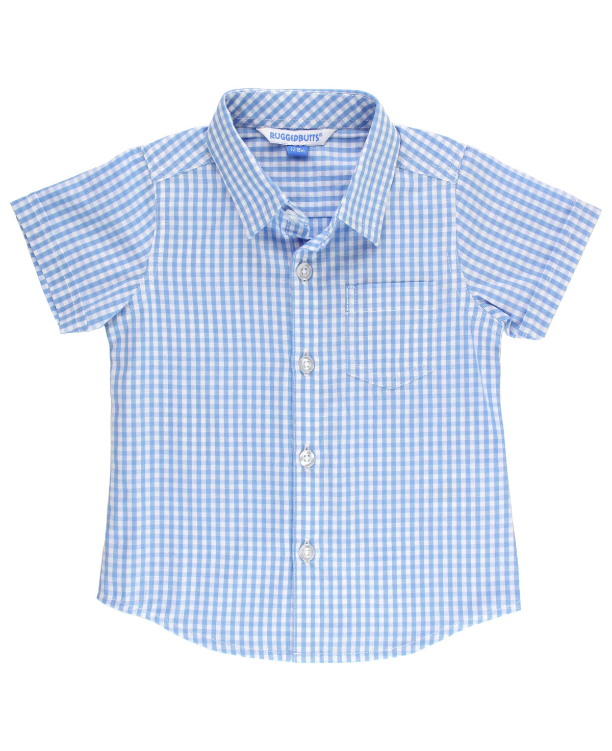 Rugged Butts Boys Cornflower Blue Gingham Short Sleeve Button Down Shirt