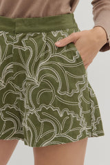 Olive Textured High-Waist Shorts