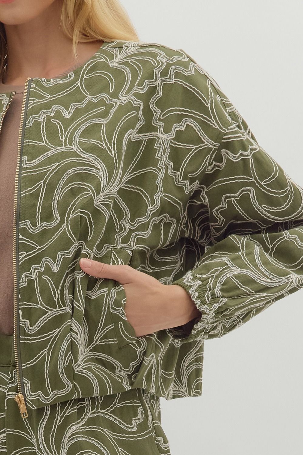 Olive Textured Cropped Jacket