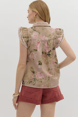 Latte Floral Denim Button Down