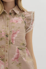 Latte Floral Denim Button Down