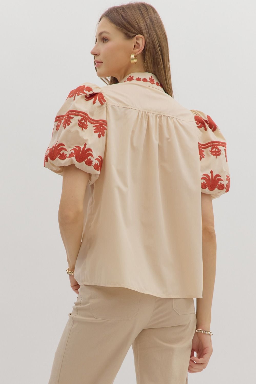 Solid V-Neck Band Collar Pullover