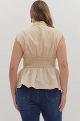 Smocked Waist Peplum Hem Top