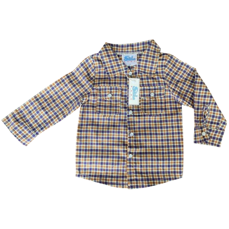 Shea Baby Orange/Purple Plaid LS Pearl Snap