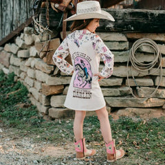 Pink Vintage Cowgirl LS Pearl Snap Dress