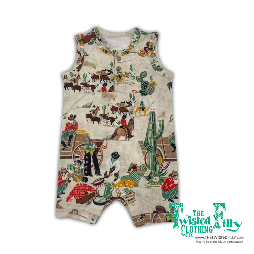 Taupe Cowboy Sleeveless Short Romper